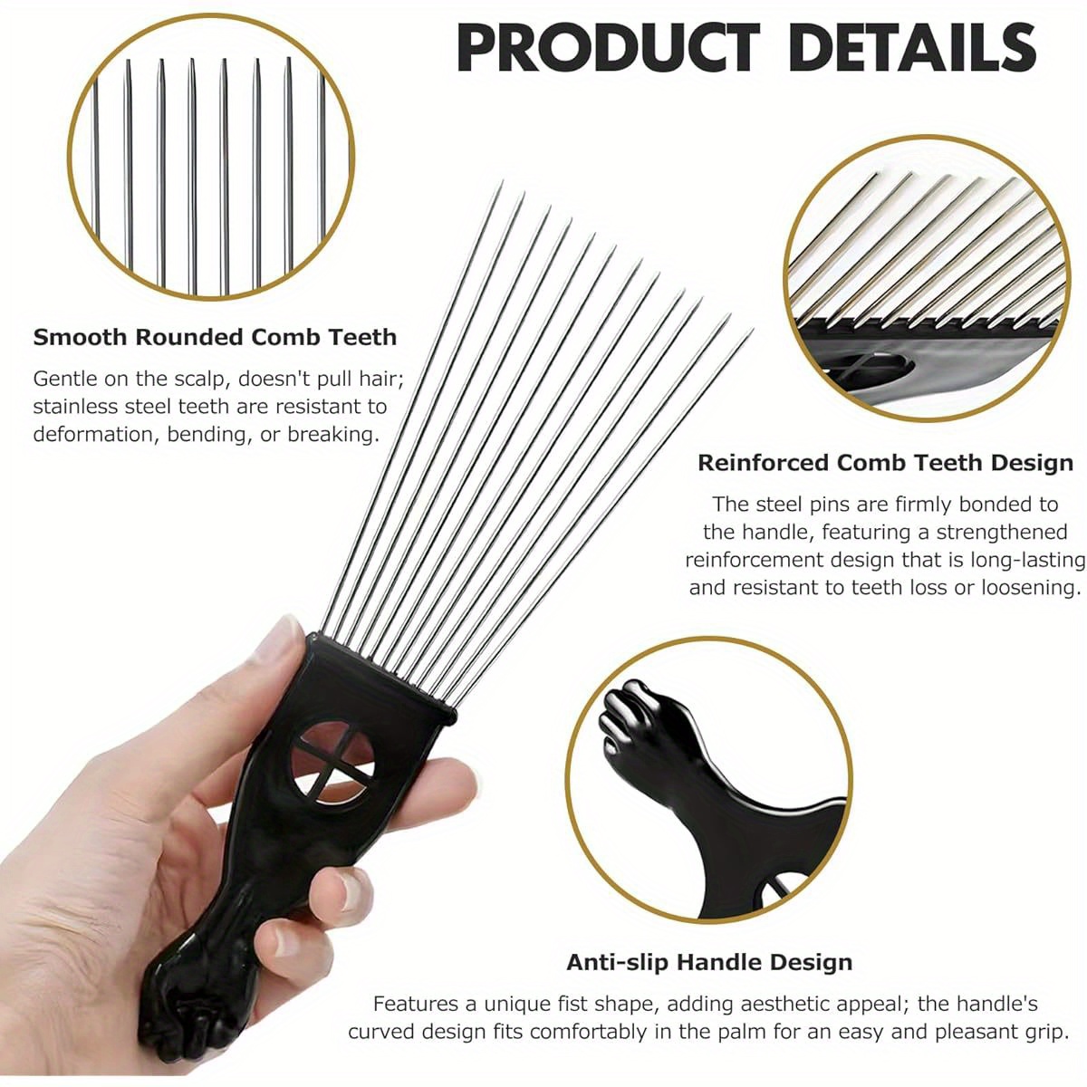 1- Piece Stainless Steel Afro  - Afro Pick Comb recension och pris